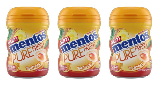 Mentos Pure Fresh Tropical Sugar-Free Gum 10pc Mini Bottles (0.7oz) — 3-Pack