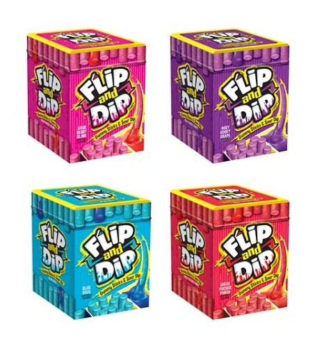 Flip and Dip Gummy Sticks & Sour Dip 3.4oz — Box of 8