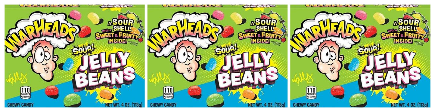 Warheads Sour Jelly Beans 4oz Boxes — 3-Pack