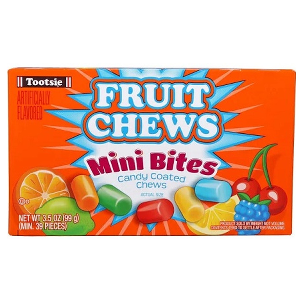 Tootsie Fruit Chews Mini Bites 3.5oz Theater Box pack — full package