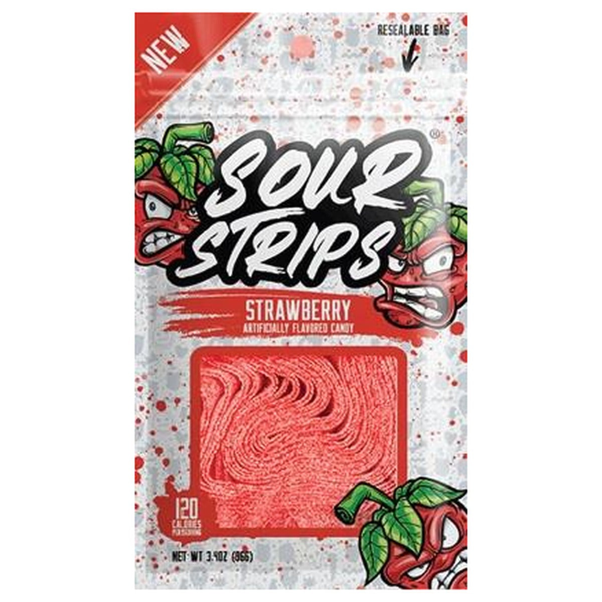 Sour Strips Strawberry 3.4oz Peg Bag pack — full package