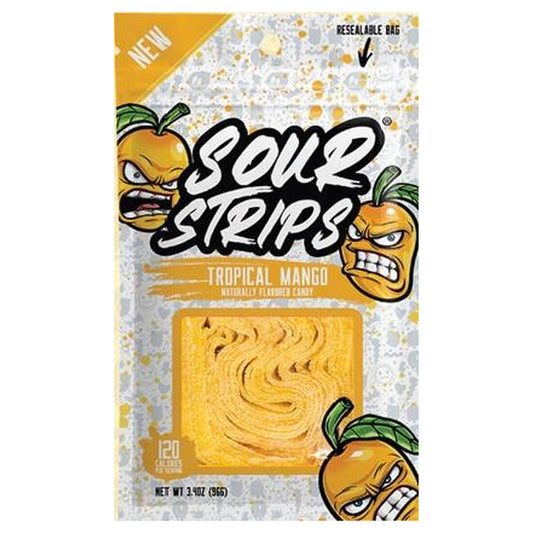 Sour Strips Tropical Mango 3.4oz Peg Bag pack — full package