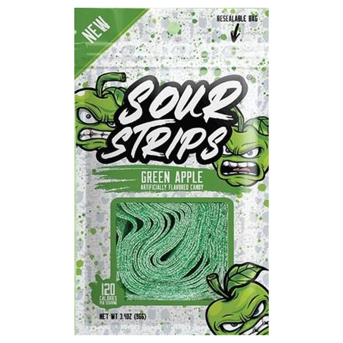 Sour Strips Green Apple 3.4oz Peg Bag pack — full package