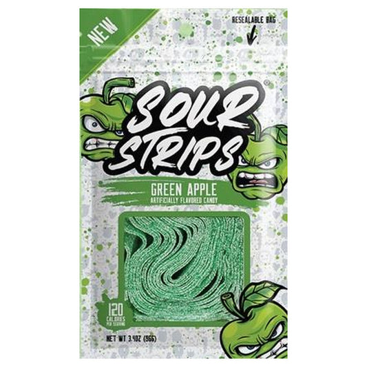 Sour Strips Green Apple 3.4oz Peg Bag pack — full package