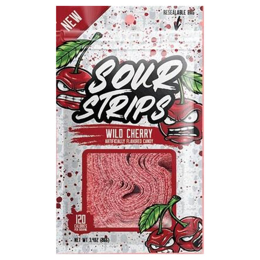 Sour Strips Wild Cherry 3.4oz Peg Bag pack — full package