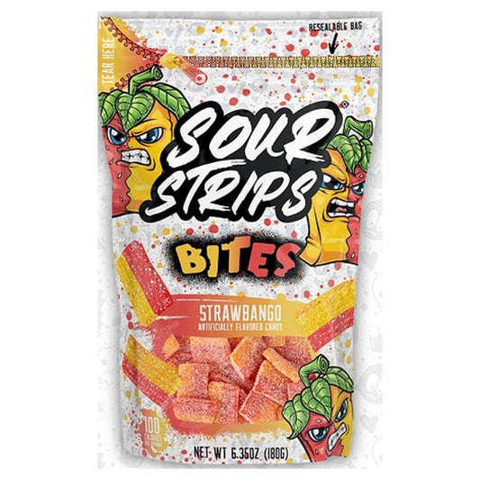 Sour Strips Bites Strawbango 6.35oz Peg Bag pack — full package