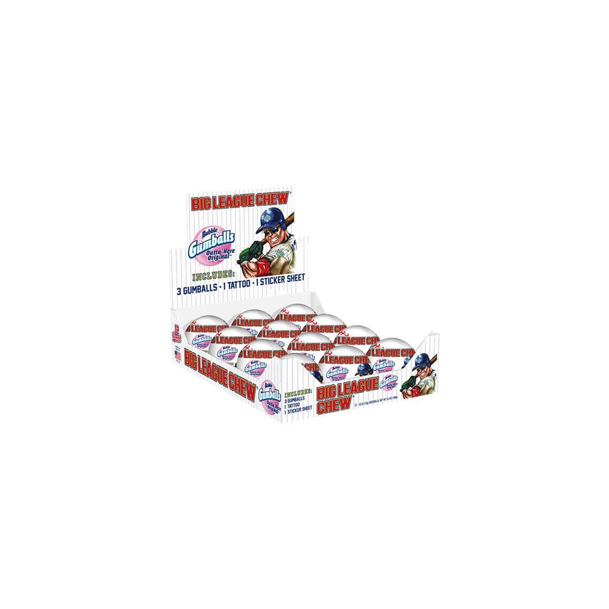 Big League Chew Baseballs Bubble Gum 0.53oz — Box of 12 display