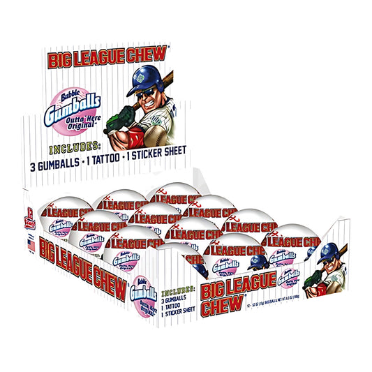 Big League Chew Baseballs Bubble Gum 0.53oz — Box of 12 display