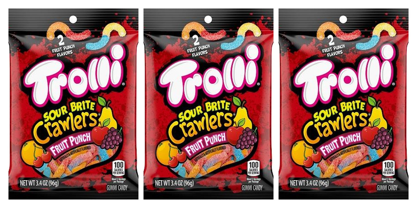 Trolli Sour Brite Crawlers Fruit Punch 3.4oz Bags — 3-Pack