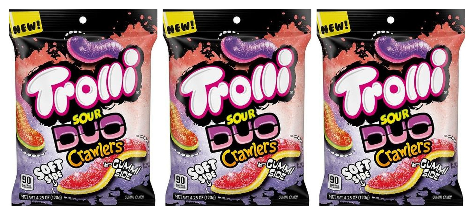 Trolli Sour Brite Duo Crawlers 4.25oz Peg Bags — 3-Pack