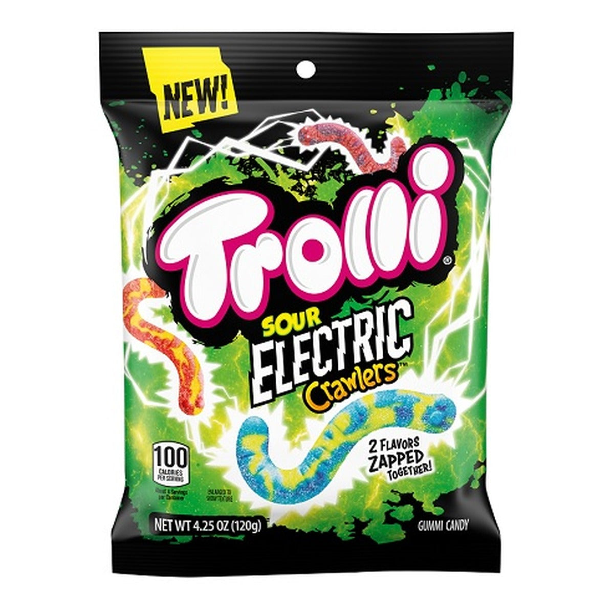 Trolli Sour Electric Crawlers 4.25oz Peg Bag pack — full package