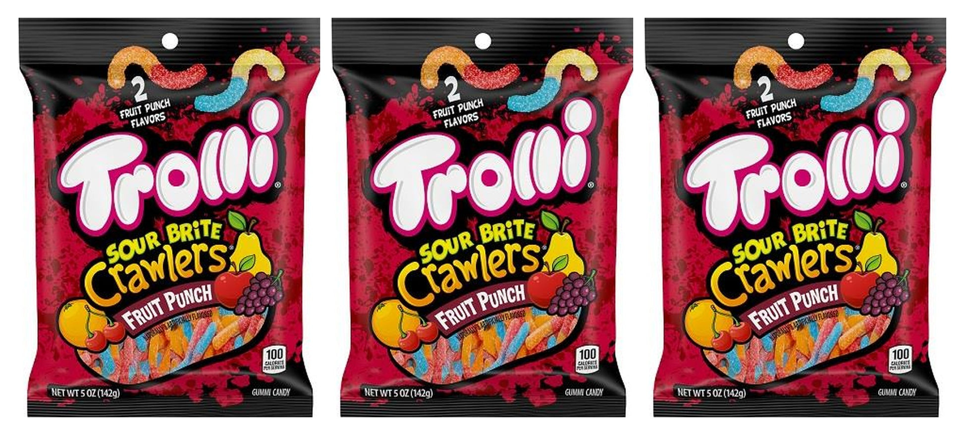 Trolli Sour Brite Crawlers Fruit Punch 5oz Bags — 3-Pack