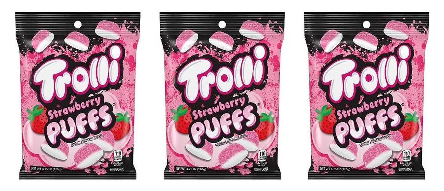 Trolli Strawberry Puffs 4.25oz Bags — 3-Pack