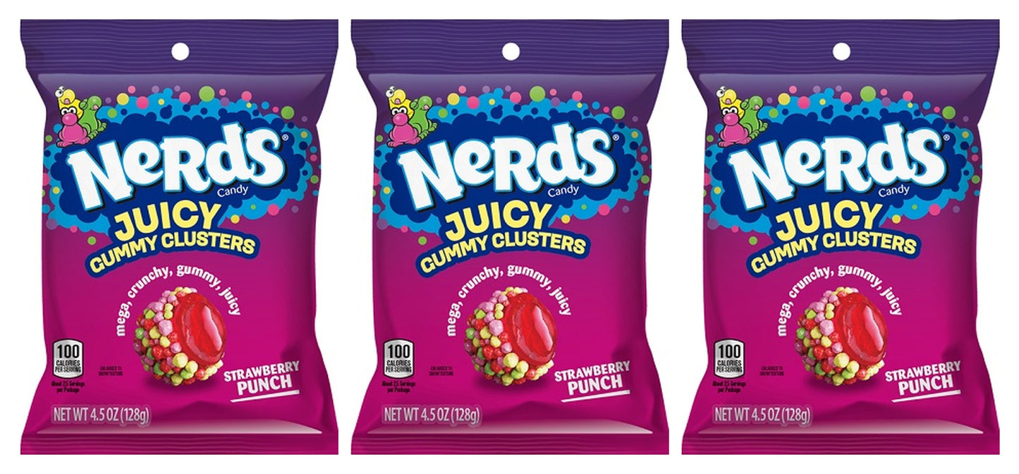 Nerds Juicy Gummy Clusters Strawberry Punch 4.5oz Peg Bags — 3-Pack