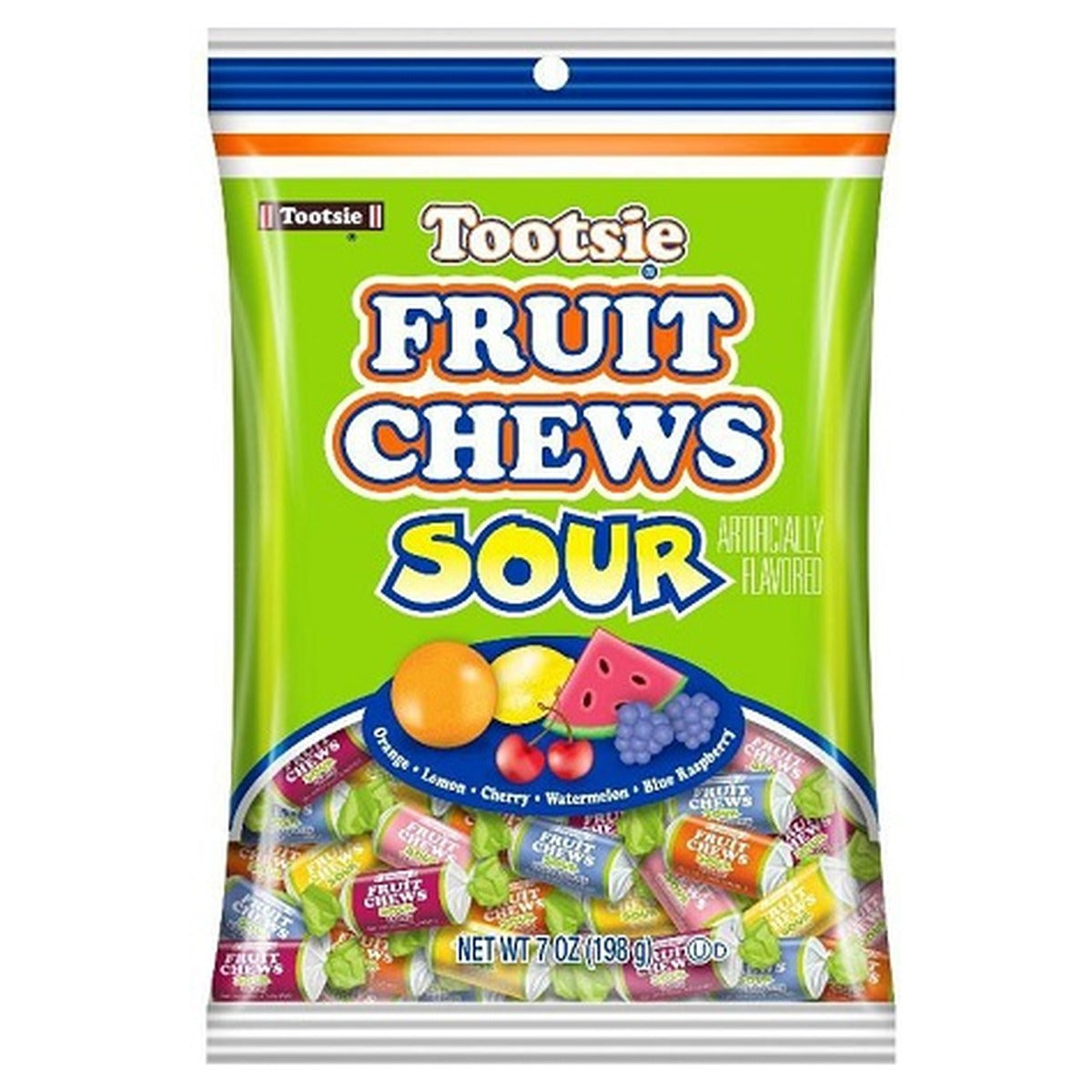Tootsie Fruit Chews Sour Peg Bag 7oz pack — full package