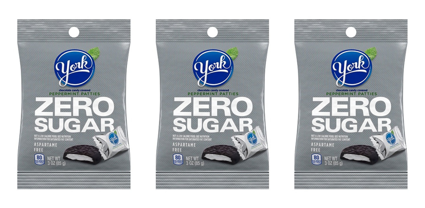 York Zero Sugar Dark Chocolate Peppermint Patties 3oz Bags — 3-Pack
