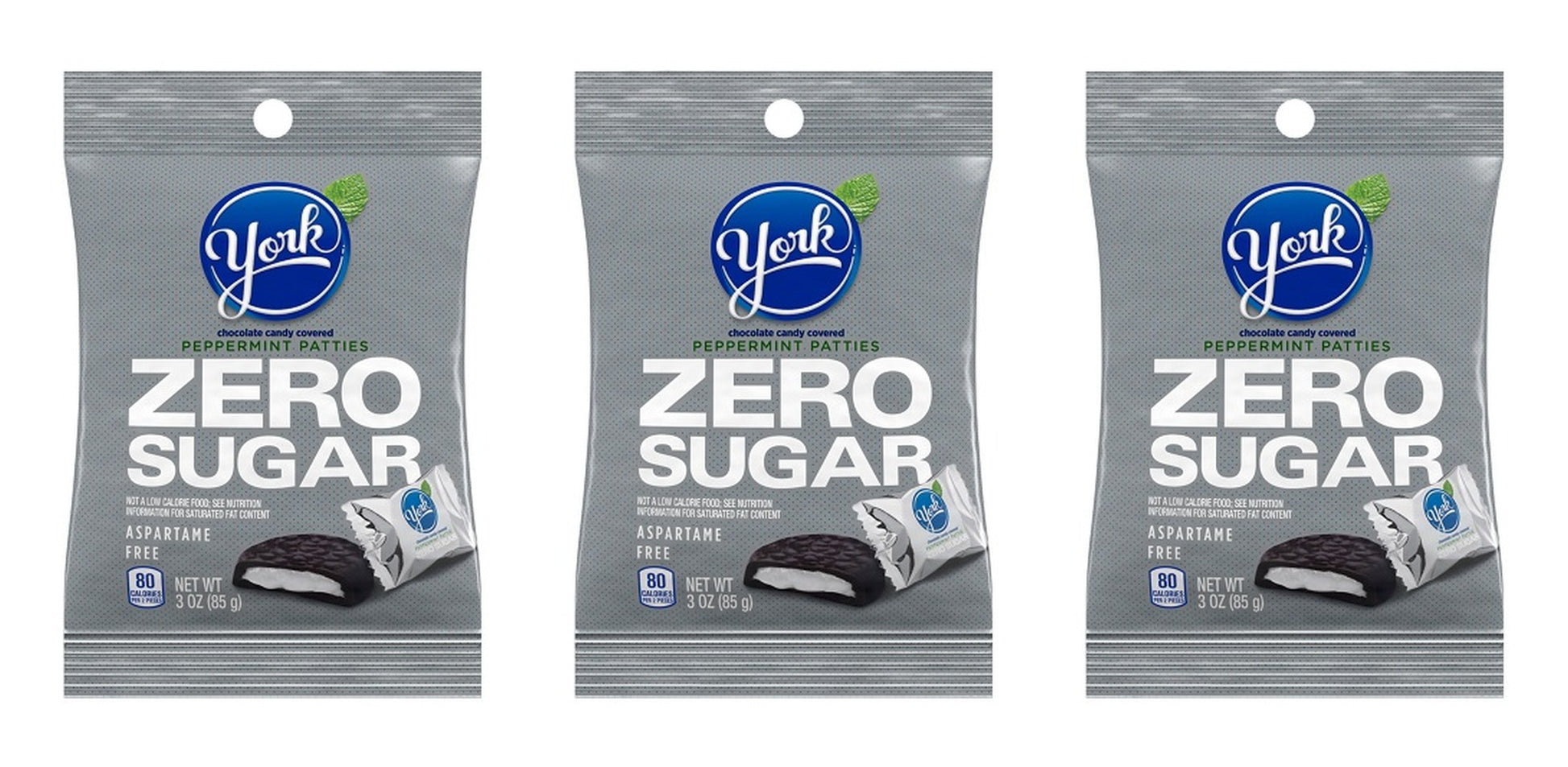 York Zero Sugar Dark Chocolate Peppermint Patties 3oz Bags — 3-Pack