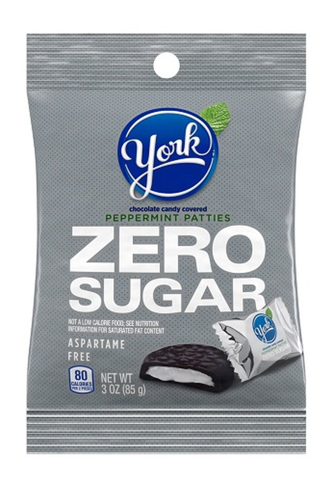 York Zero Sugar Dark Chocolate Peppermint Patties 3oz Bags — pack