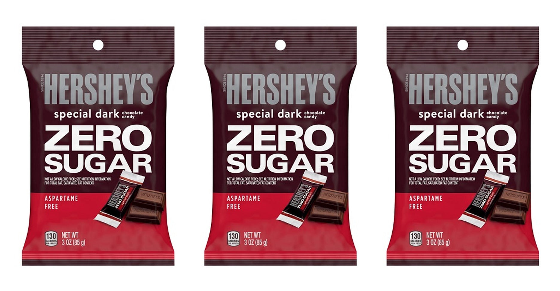 Hershey's SPECIAL DARK Zero Sugar Chocolate Candy 3oz Bags — 3-Pack