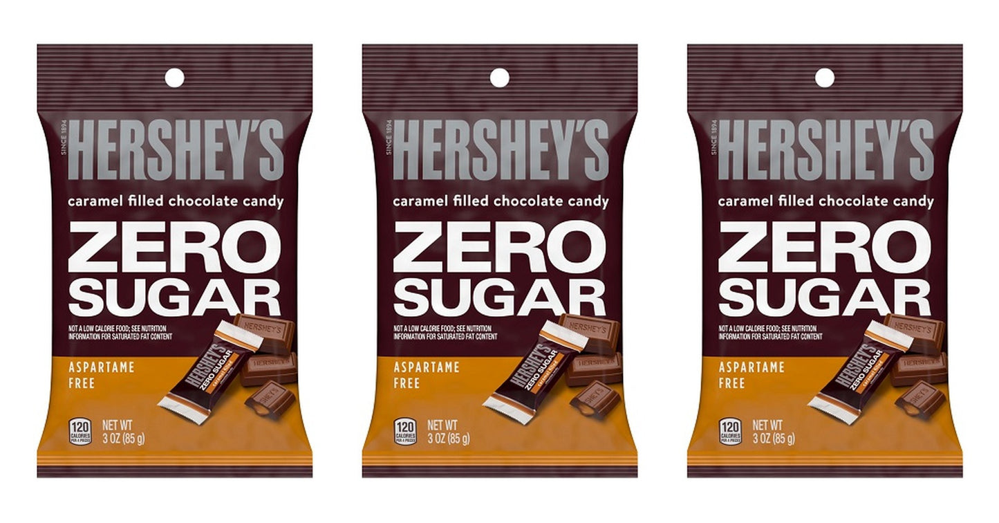 Hershey's Zero Sugar Caramel Filled Chocolate Candy 3oz Bags — 3-Pack