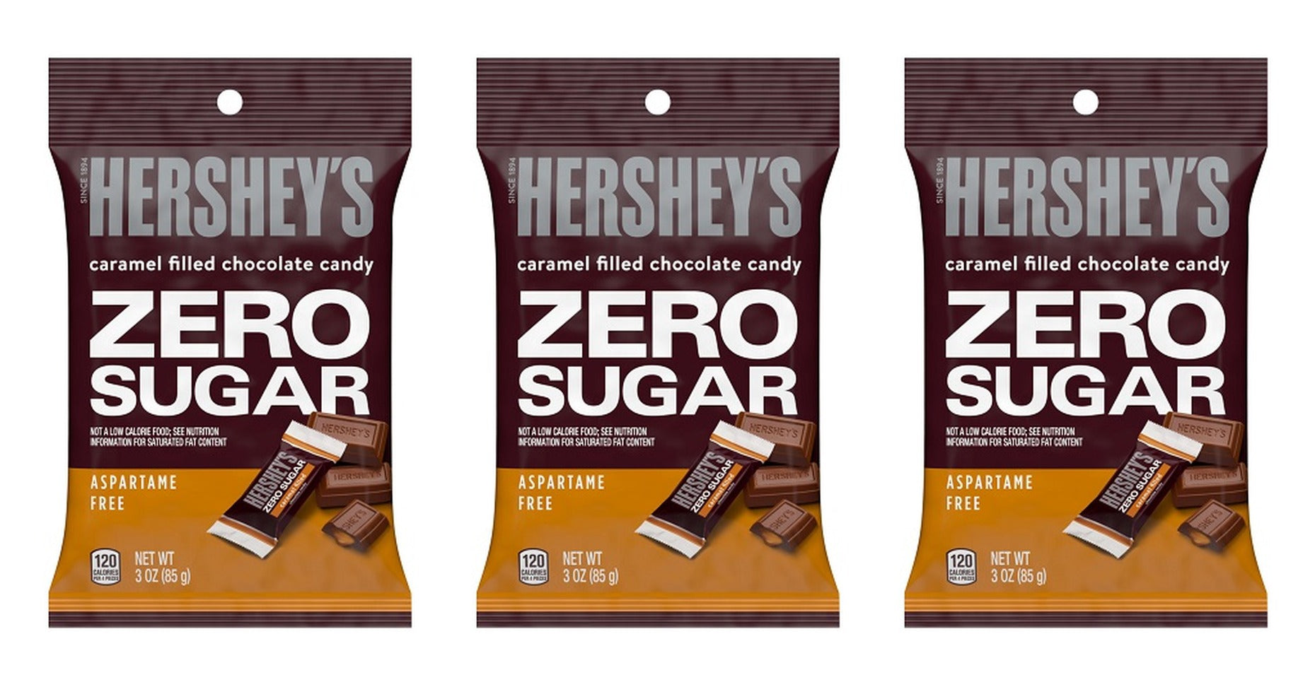 Hershey's Zero Sugar Caramel Filled Chocolate Candy 3oz Bags — 3-Pack