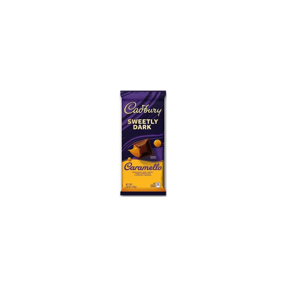 Cadbury Caramello Sweetly Dark XL Bar 4oz pack — full package