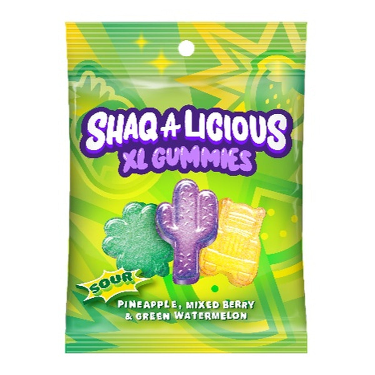 Shaq-A-Licious Gummies Sour Peg Bag 6.2oz pack — full package