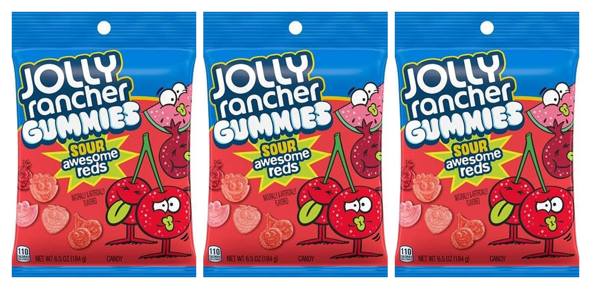 Jolly Rancher Sour Gummies Awesome Reds 6.5oz Peg Bags — 3-Pack