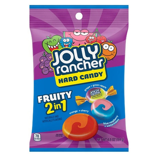 Jolly Rancher Fruity 2 in 1 Hard Candy 6.5oz Peg Bag pack — full package