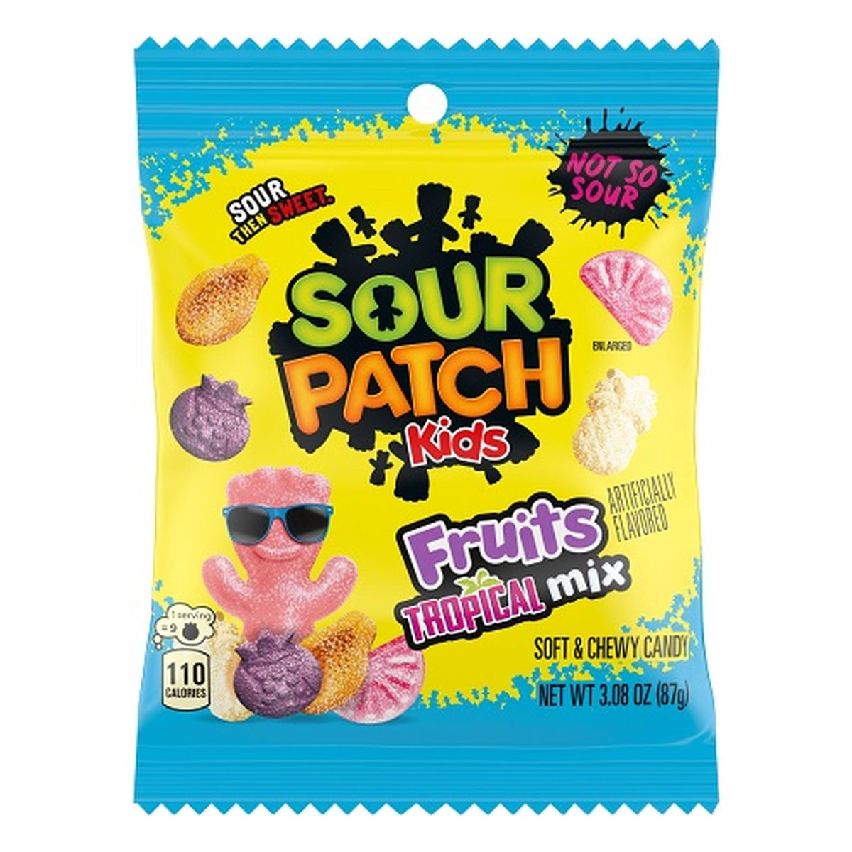 Sour Patch Kids Fruit Mix Tropical 3.08oz Peg Bag pack — full package