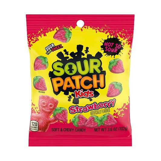 Sour Patch Kids Strawberry 3.6oz Peg Bag pack — full package