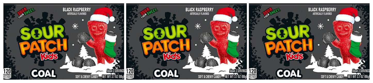 Sour Patch Kids Coal Black Raspberry 3.1oz Theater Boxes — 3-Pack