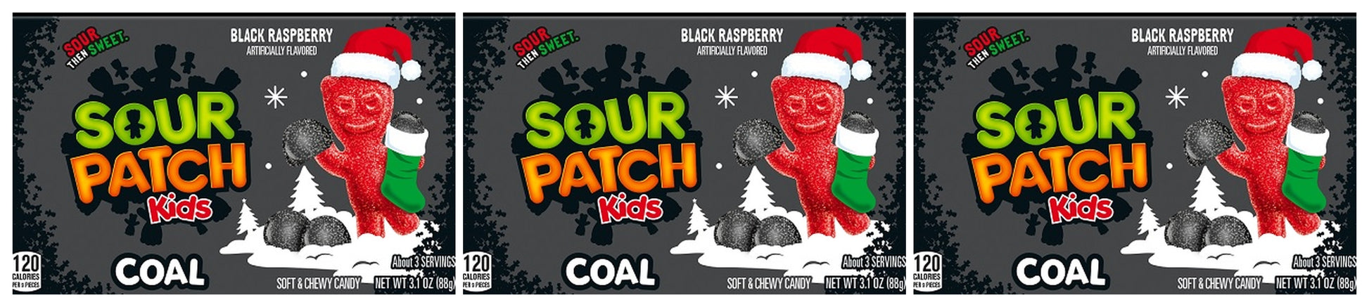 Sour Patch Kids Coal Black Raspberry 3.1oz Theater Boxes — 3-Pack