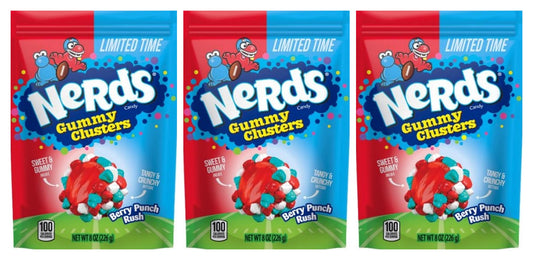 Nerds Gummy Clusters Berry Punch Rush 8oz Bags — 3-Pack
