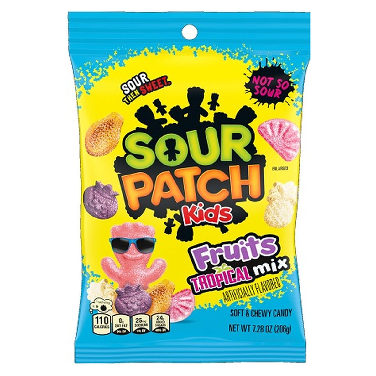 Sour Patch Kids Fruits Mix Tropical 7.28oz Peg Bag pack — full package