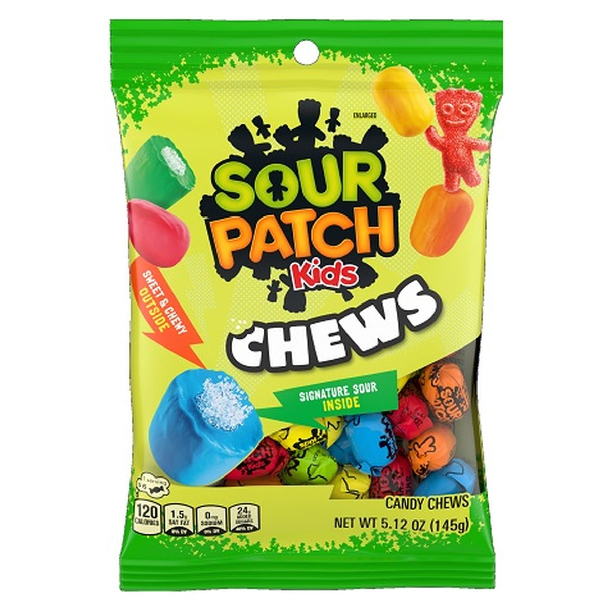 Sour Patch Kids Chews 5.12oz Peg Bag pack — full package