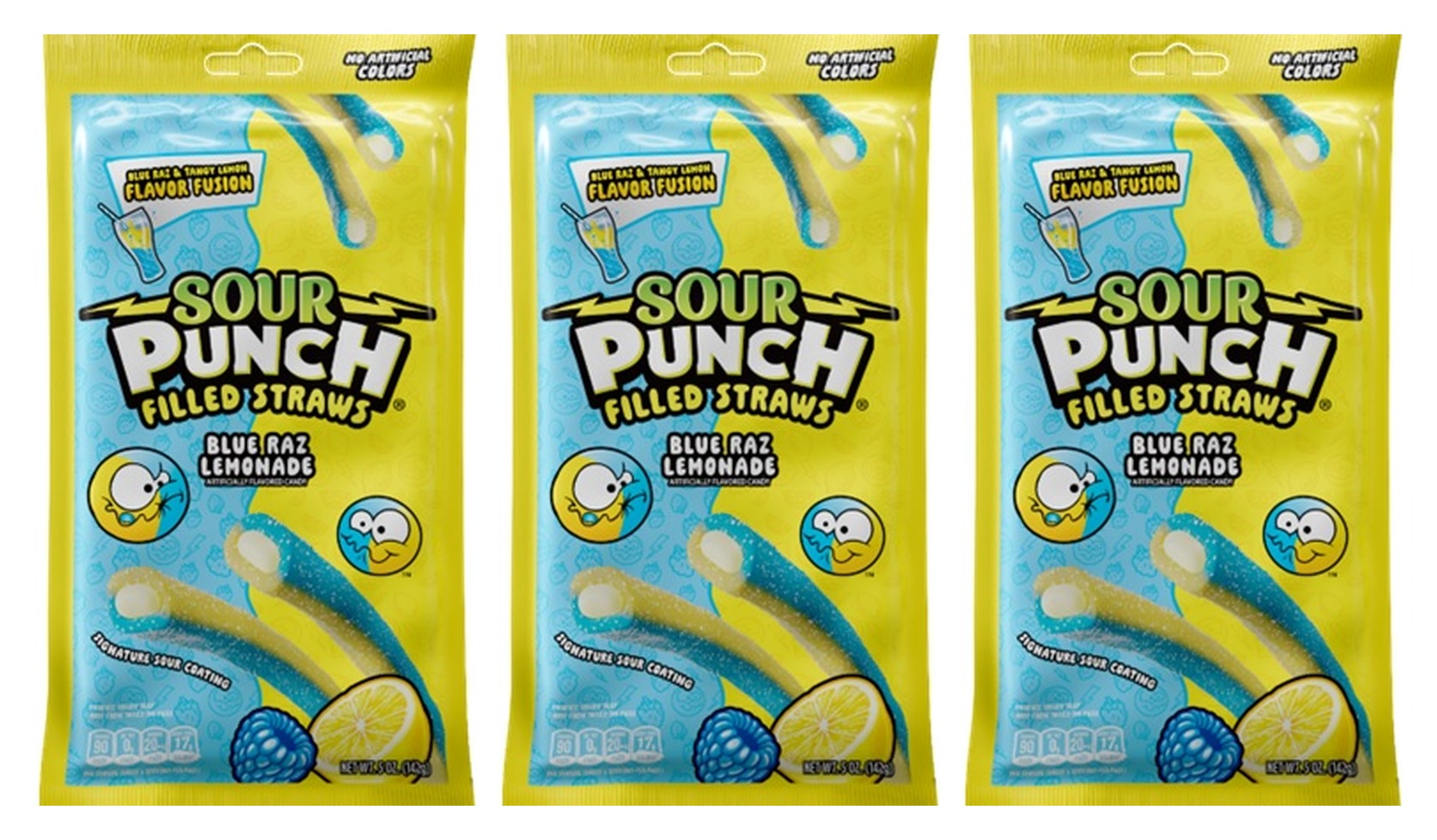 Sour Punch Filled Straws Blue Raz Lemonade 5oz Peg Bags — 3-Pack