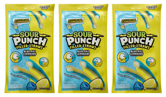 Sour Punch Filled Straws Blue Raz Lemonade 5oz Peg Bags — 3-Pack