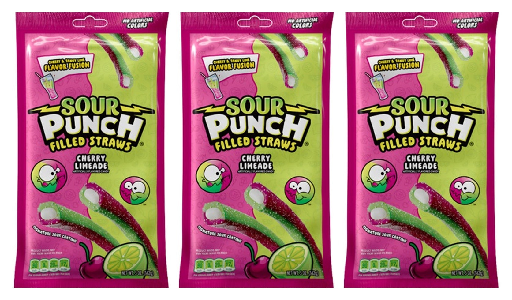Sour Punch Filled Straws Cherry Limeade 5oz Peg Bags — 3-Pack