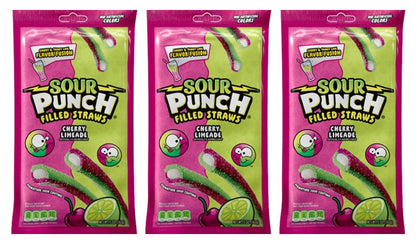 Sour Punch Filled Straws Cherry Limeade 5oz Peg Bags — 3-Pack