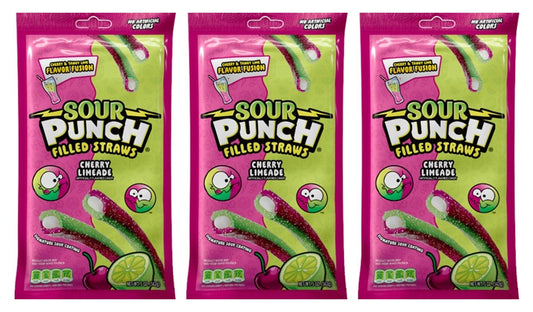 Sour Punch Filled Straws Cherry Limeade 5oz Peg Bags — 3-Pack