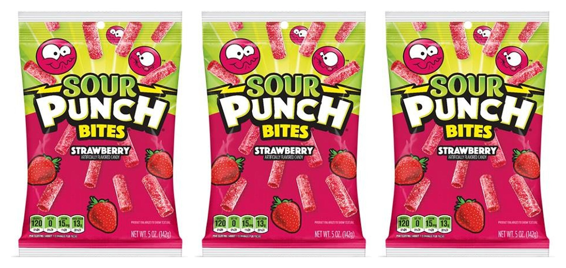 Sour Punch Bites Strawberry 5oz Peg Bags — 3-Pack