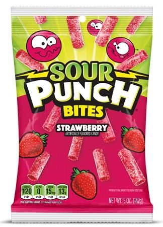 Sour Punch Bites Strawberry 5oz Peg Bags — Case of 12 — Capital pack shot