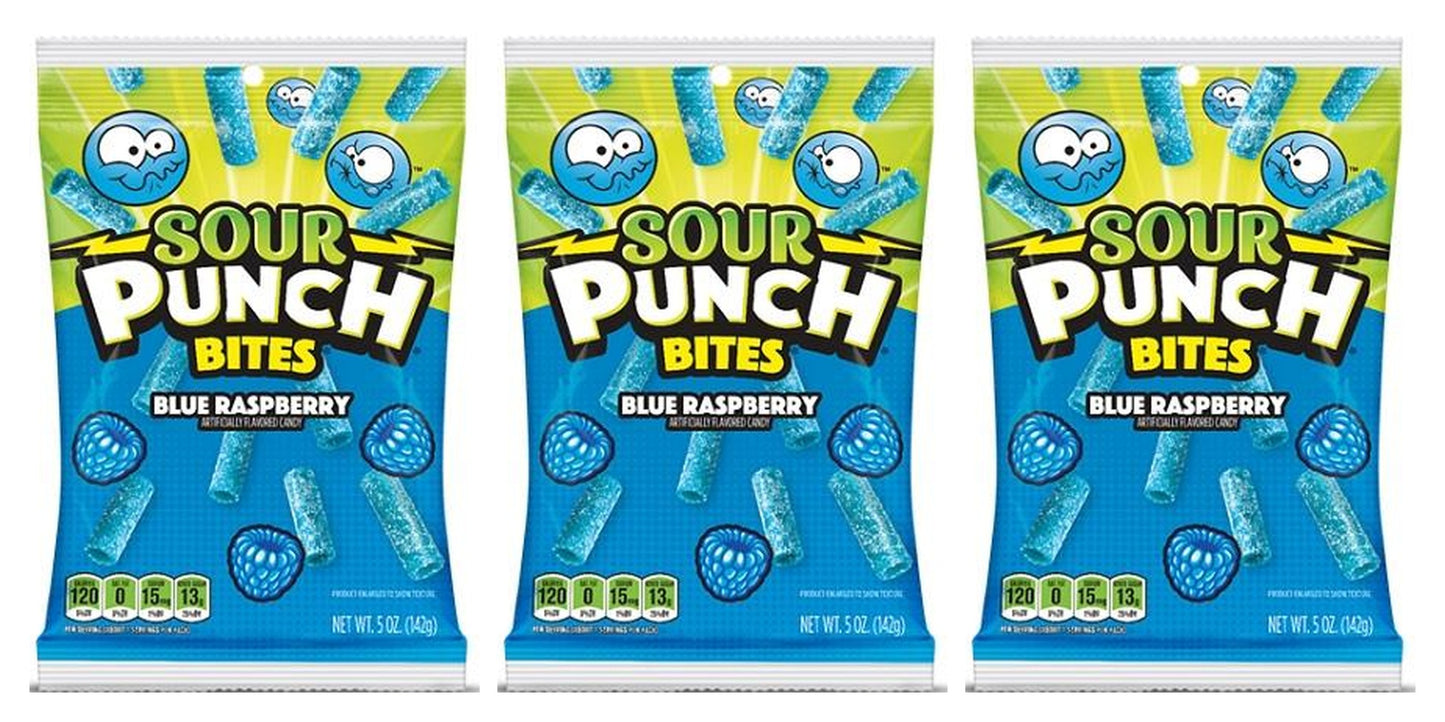 Sour Punch Bites Blue Raspberry 5oz Peg Bags — 3-Pack