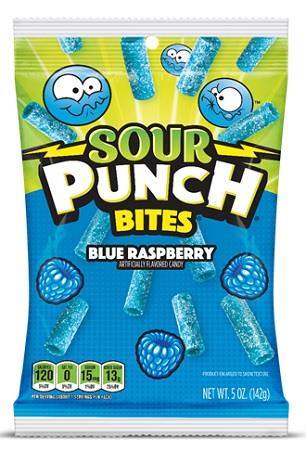 Sour Punch Bites Blue Raspberry 5oz Peg Bags — Case of 12 — Capital pack shot