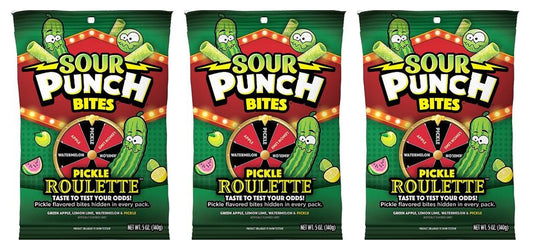 Sour Punch Pickle Roulette Bites 5oz Peg Bags — 3-Pack