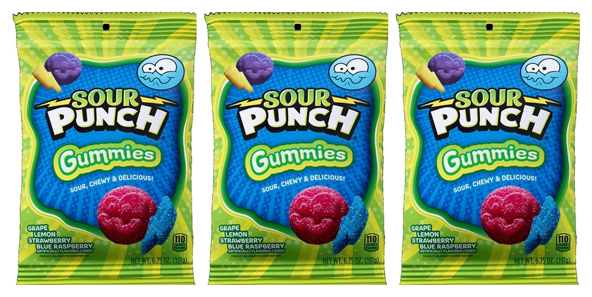 Sour Punch Gummies Assorted 6.75oz Peg Bags — 3-Pack