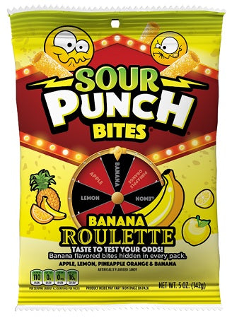 Sour Punch Banana Roulette Bites 5oz Peg Bags — pack