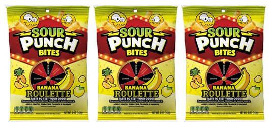 Sour Punch Banana Roulette Bites 5oz Peg Bags — 3-Pack