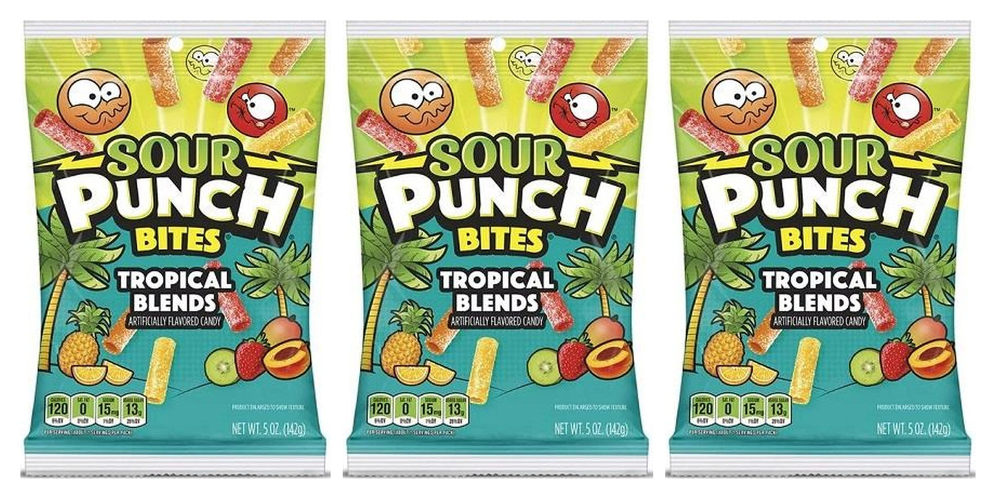 Sour Punch Bites Tropical Blends 5oz Peg Bags — 3-Pack